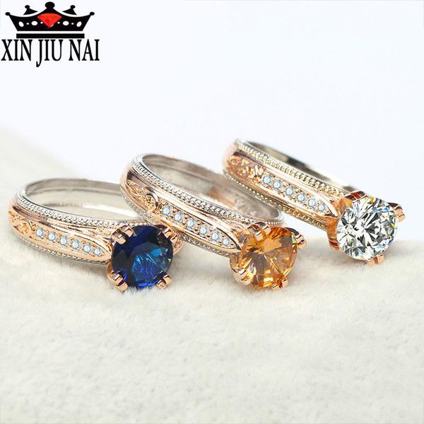 

cluster rings 3 colors classical wedding ring anillos mujer shellhard champagne crystal rhinestone engagement for women jewelry size6-10, Golden;silver