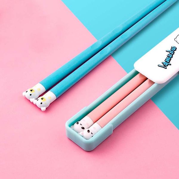 

chopsticks 1set portable pp/silicone cartoon panda nice gifts training non-slip tableware pink/blue for kid children