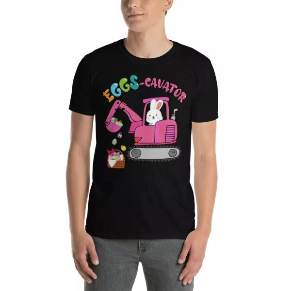 

eggs-cavator cute easter day egg hunting bunny riding excavator driver t-shirt, White;black