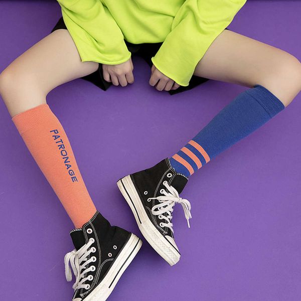 

calf socks female sports tide long tube version college style street thin leg high shows, Black;white