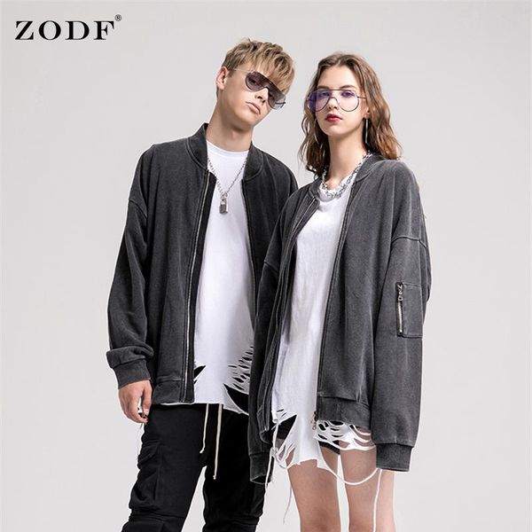

men's jackets zodf fashion brand men autumn washed flight jacket double-headed zipper oversized vintage high street coats hy0157, Black;brown