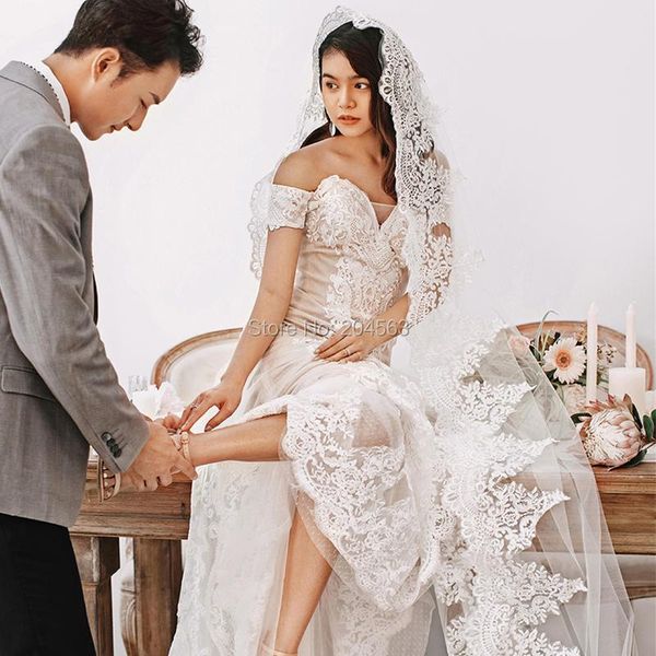 

bridal veils ivory stunning long wedding lace edge tulle cathedral veil for bride with comb 2021mlhz accessories, Black