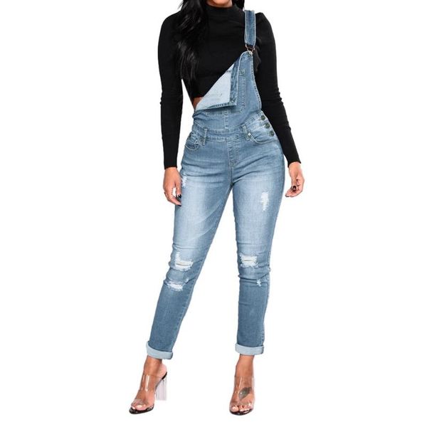 

women's jumpsuits & rompers fashion overalls women jumpsuit hole denim with holes in their straps straightforward tight calf jeans #lr3, Black;white