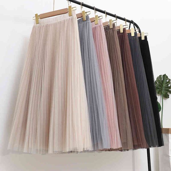 

skirts spring sweet puff layered tulle a-line long pleated fluffy swing mesh fairy calf wgqk, Black