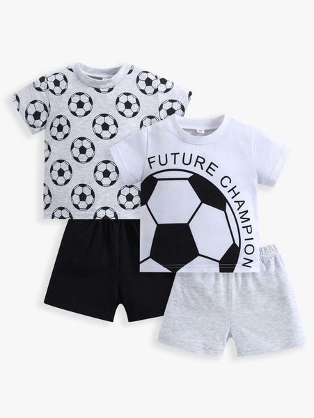 

baby 2pcs football & letter graphic tee & 2pcs solid shorts she, White
