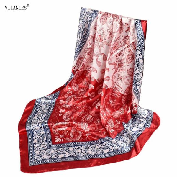 

scarves viianles fashion hijab scarf for women print silk satin hair scarfs 90*90cm square neckerchief headband ladies 2021, Blue;gray