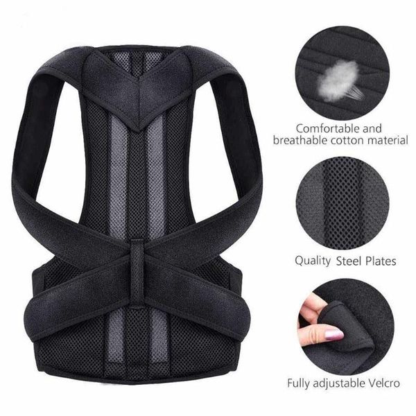 

men's body shapers posture corrector for pain relief shoulder support belt upper spine protector shaper bodysuit back braces, Black;brown