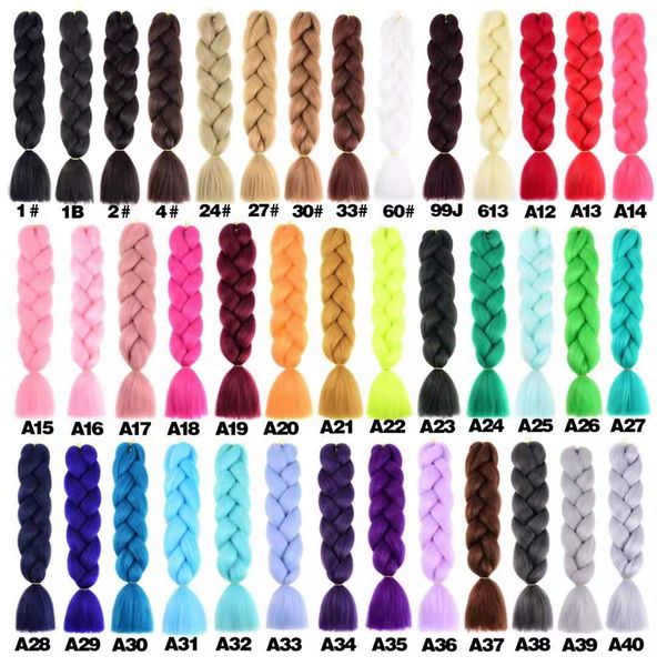 

100g 24 inch synthetic jumbo braidspink green yellow high temperature fiber ombre hair extensions, Black