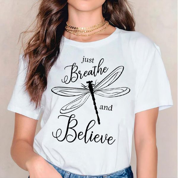 

letter believe office fashion womens t shirts graphic 90s style summer autumn print lady female tee, White