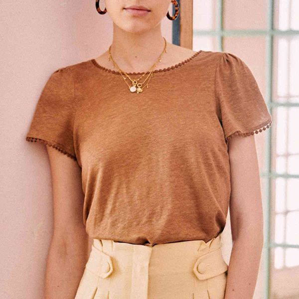 

t shirts agathe cotton t shirt women tassel short sleeve o neck backless elegant shirts summer vintage chic tees tunic eeaq, White