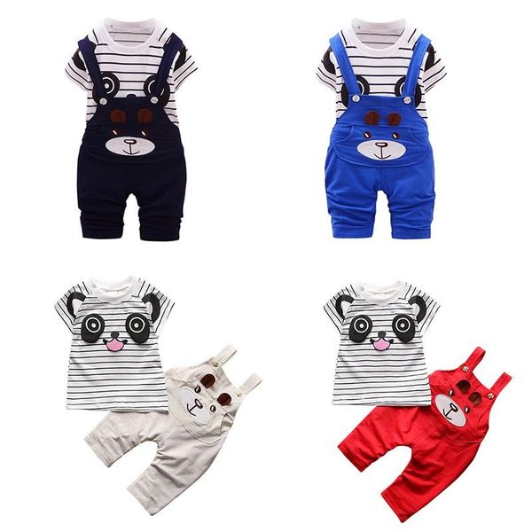 

clothing sets jw-cute baby clothes set panda print strap short sleeve kids summer striped pants, White