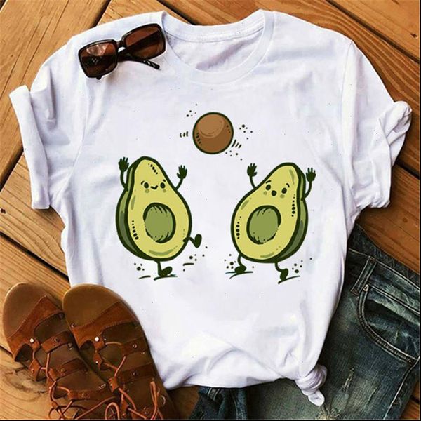 

womens t shirts harajuku cute avocado shirt women casual funny cartoon print tshirt kawaii fashion summer short sleeve tee, White