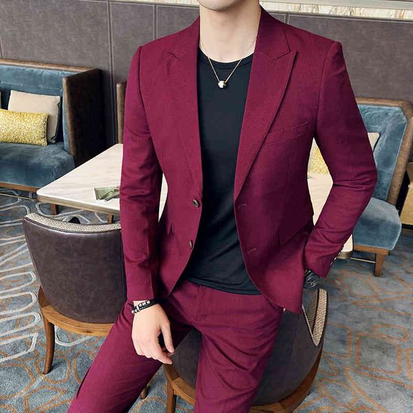 

men's suits & blazers classic men's suit set (jacket + pants), custom-made, solid color, slim, engagement dress, wedding chess, t, White;black