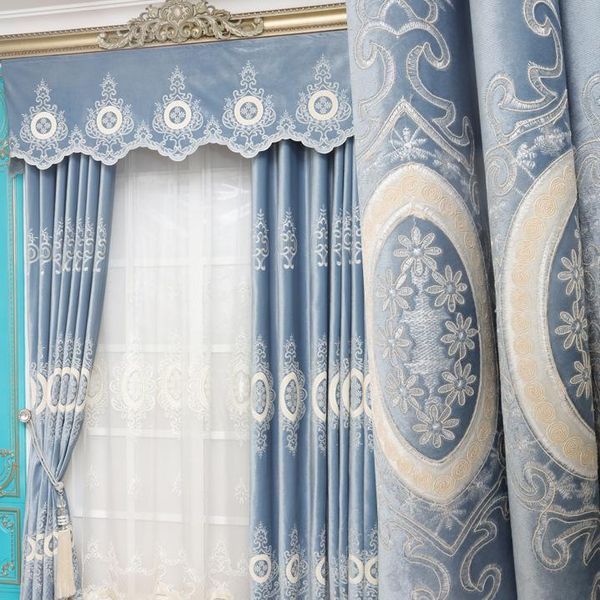 

european style flannel embroidered curtains and blackout for living dining room bedroom curtain & drapes