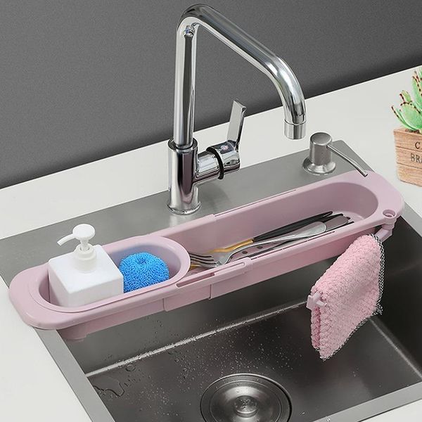 

sink shelf kitchen storage rack soap sponge drain basket faucet holder adjustable bathroom organizer case & organization