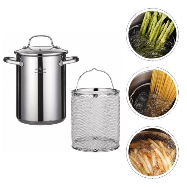 

pans 1 set of stainless steel fryer pot household frying with basket