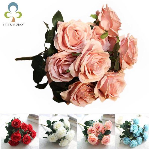 

45cm rose artificial flowers bouquet 10 big flower head fake for home wedding decoration indoor bridal bouque gyh decorative & wreaths