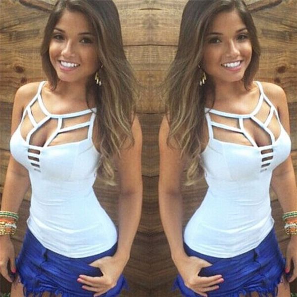 

bandage camis fashion women summer hollow out tank womens sleeveless slim feminino club female vests, White
