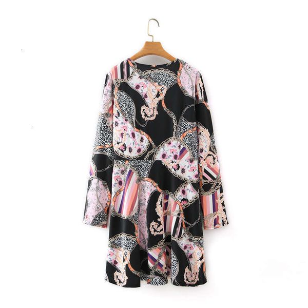 

casual dresses women's q4114 fashion summer v-neck chain print pullover long sleeve dress, Black;gray