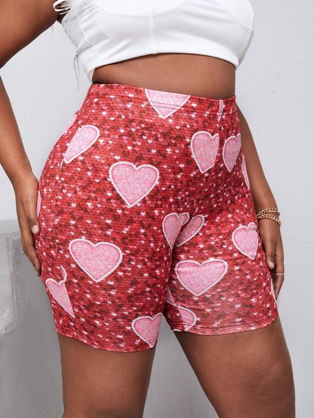 

sxy plus heart pattern contrast sequin biker shorts b1cw#, Black
