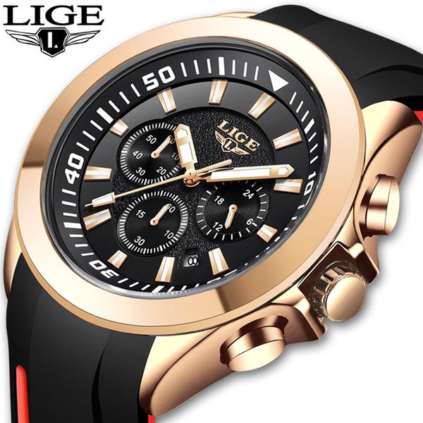 

wristwatches 2021 lige fashion brand mens watches silicone strap business quartz clock military sport waterproof watch relogio masculino, Slivery;brown