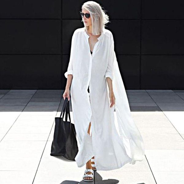 

women's swimwear 2021 casual women beach dress shirt tunic loose oversized bikini cover-up long mujer white cover-ups, White;black