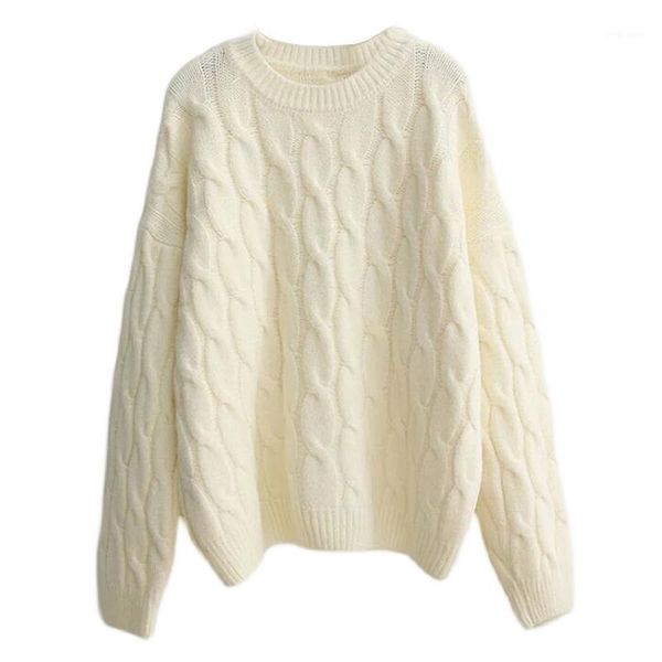 

women's sweaters 2021 round neck loose knit sweater twist thick pullover women autumn winter korean, White;black