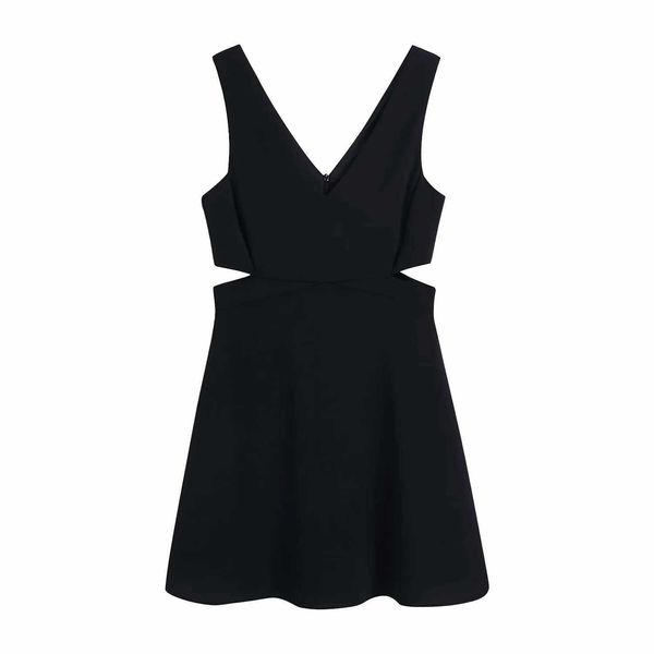 

women cut-out dress v-neck sleeveless wide straps elegant chic lady high fashion woman black dresses 210709, Black;gray