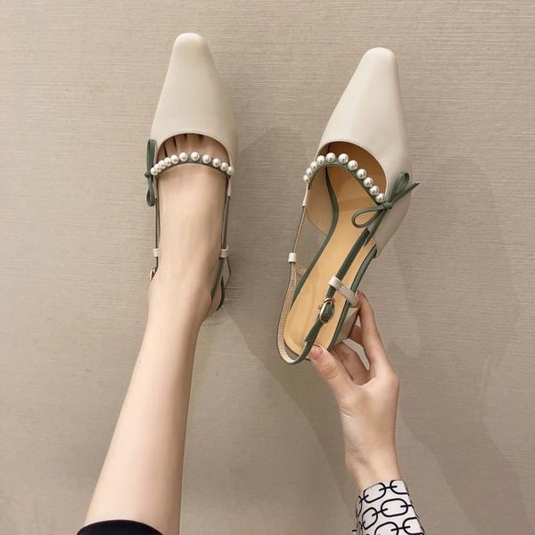 

sandals comfort shoes for women block heels high female 2021 summer chunky pointed high-heeled clear beige low closed fashio, Black