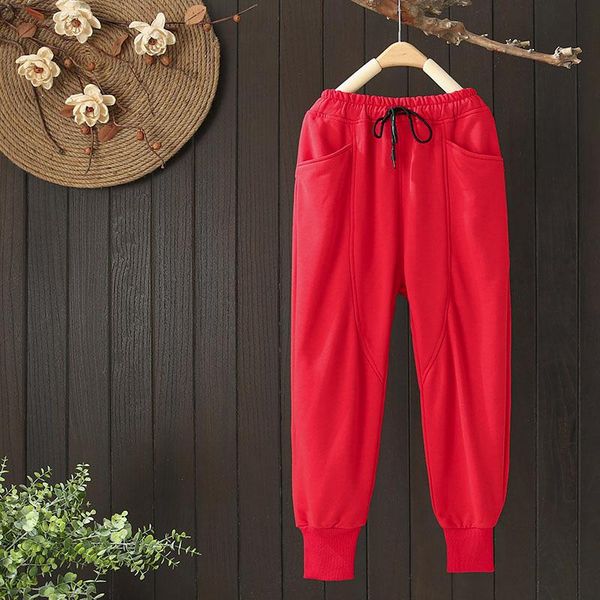 

women's pants & capris cotton high waist female autumn and winter loose harem women casual plus size trousers, Black;white