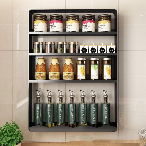 

hooks & rails 1 pcs kitchen accessories seasoning storage rack on the wall hole hanging multi-layer multifunctional metal