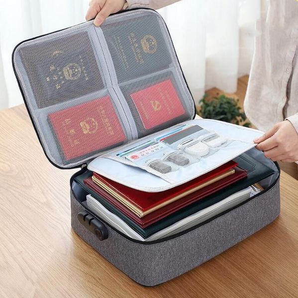 Arquivo Organizer Bags Home Office Saco Safe Com Lock Travel Portable Arquitetagem Saco de Armazenamento para importantes Certificados de passaporte Documentos legais