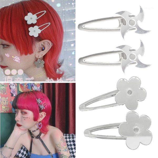 

2pcs mirror silvery harajuku darts flower hairpin cool women hair accessories l4me1