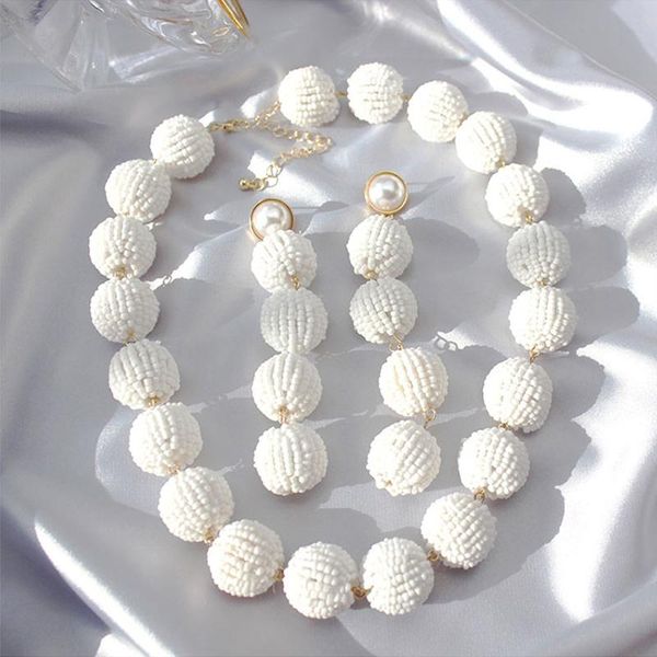 

big white seed beads ball short choker collar necklace with pearls brincos jewelry for women bridal wedding party gift chokers, Golden;silver