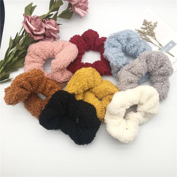 

hair accessories autumn and winter lamb large intestine circle teddy ball head versatile rope headwear, Slivery;white