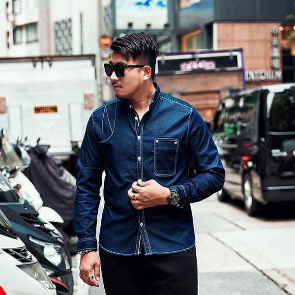 

men's casual shirts gxxh tide brand large size denim shirt cotton long-sleeved winter loose blue more xxl-6xl 7xl, White;black