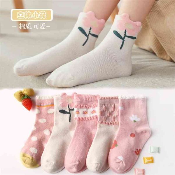 

5pairs set 3d flower fall and winter baby girl kids soft thicker breathable cotton socks 210911, Pink;yellow