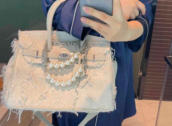

small handmade denim new beggars splicing handbag trend canvas bag big