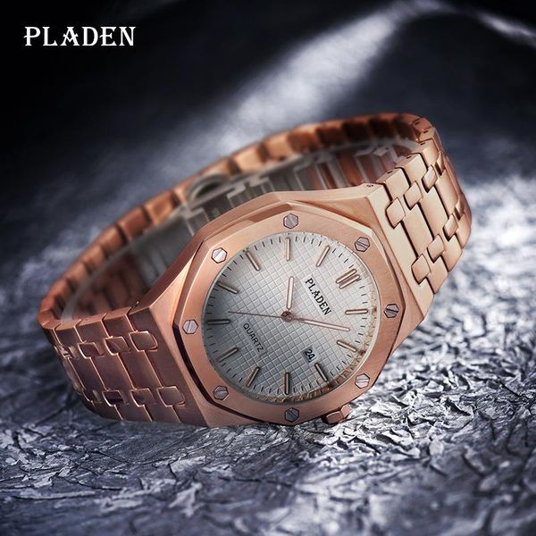 

wristwatches men's quartz watch pladen stylish luminous waterproof watches gift for man stainless steel original reloj hombre marca de l, Slivery;brown