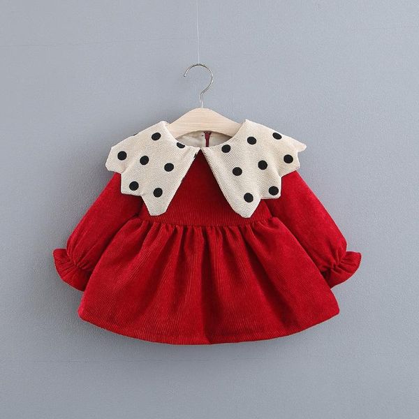

girl's dresses spring fall born baby girls clothes polka dot lapel dress for 1 year birthday girl clothing princess party, Red;yellow