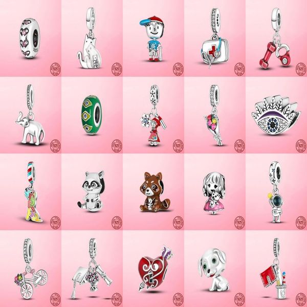 100% 925 Sterling Silver Charms pata pata pegadas gato amor coração apto pandora grânulos pulseira jóias