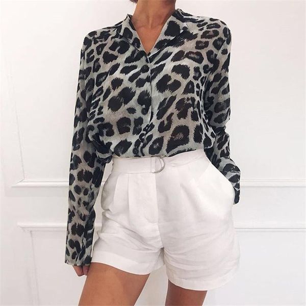 

women leopard print chiffon blouse shirt long sleeve turn down collar female office lady shirts women's blouses &, White