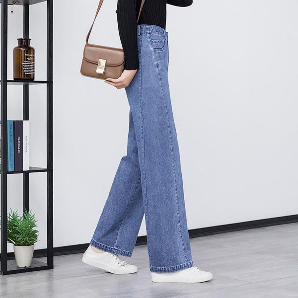 

women's jeans makuluya fashion vintage women casual denim trousers all-match straight wide-legged full length pants rgl6, Blue