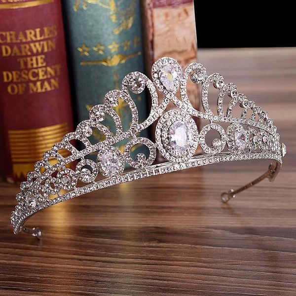 

hair clips & barrettes wedding bridal tiara crown clear zircon crystal rhinestones women handmade brides diadem pageant party crowns lb, Golden;silver