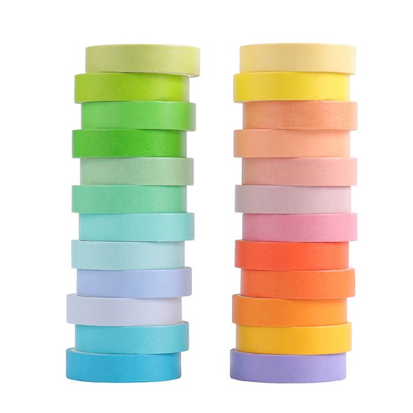 24 unidades/juego de cinta Washi básica de Color sólido, bonita cinta adhesiva de arcoíris, cinta adhesiva decorativa, pegatina para álbum de recortes, diario, papelería