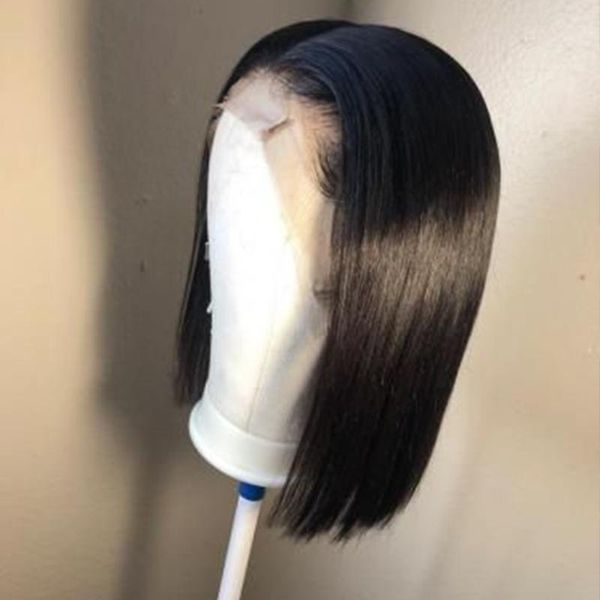 

lace wigs front wig closure human hair short remy 1504x4 bob frontal glueless, Black;brown