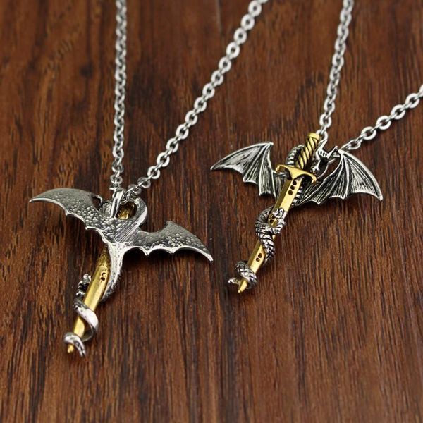 

chains heyu super personality cool stainless steel pendant luminous necklace pterosaur sword jewelry men dragon punk, Silver