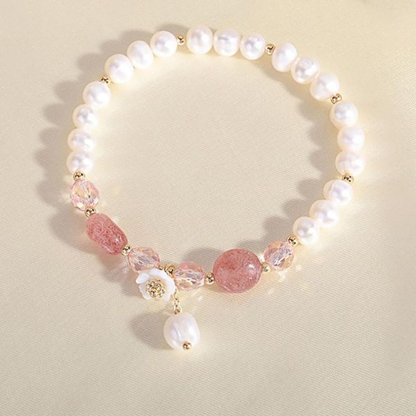 

charm bracelets strawberry crystal freshwater pearl lotus women on hand chain bangles jewelry aesthetic fashion female now, Golden;silver