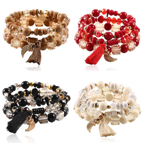 

fashion crystal bead bracelets for women multi-layer tassel charm bracelet & bangles wristband jewelry gifts 3 pcs/set link, chain, Black
