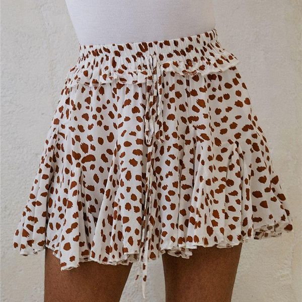 

skirts women high waist leopard print skirt ruffles summer casual elastic mini a-line elegant holiday boho short 2021, Black